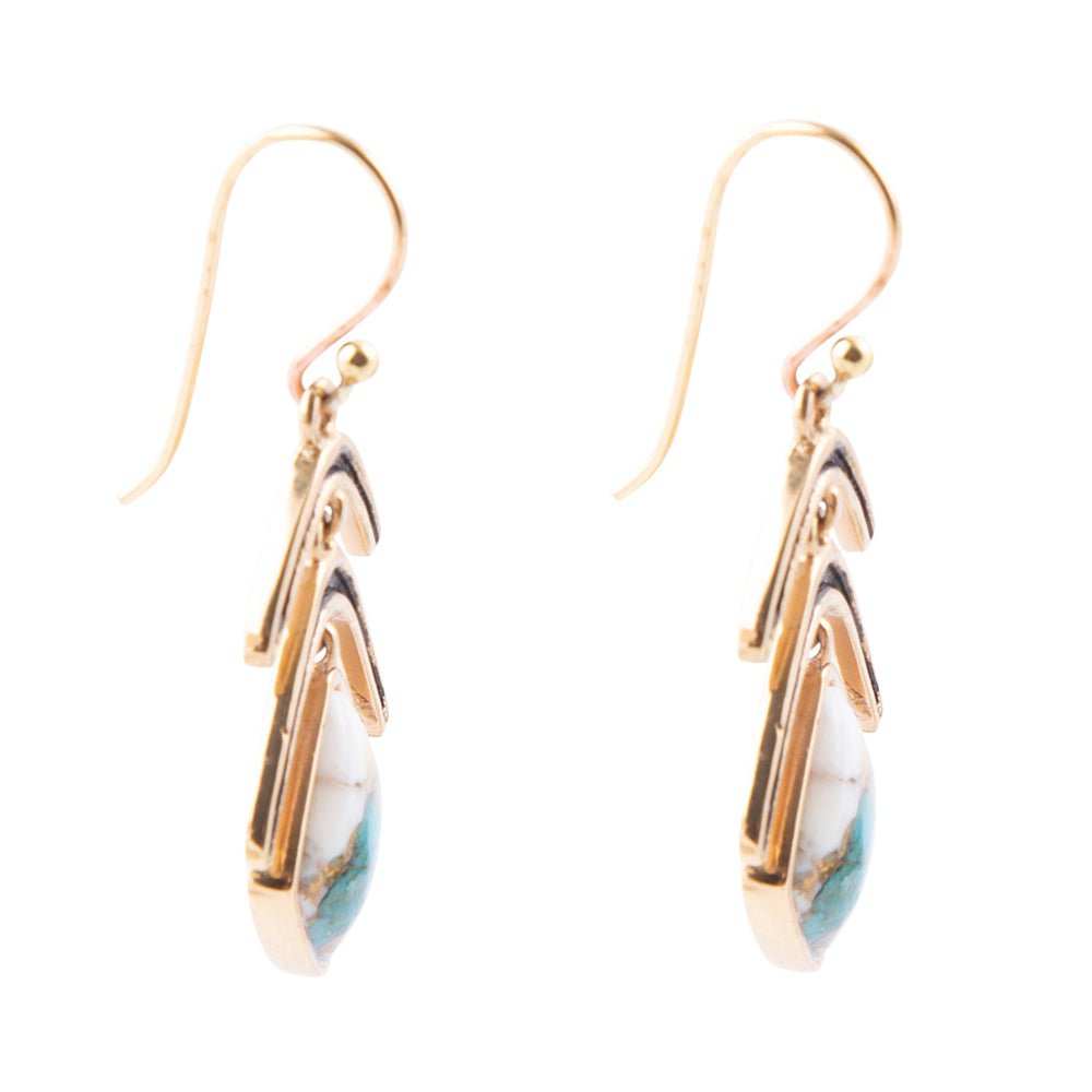Arrows Blue Turquoise and Spiny Oyster Matrix Golden Drop Earrings - Barse Jewelry - Flyclothing LLC