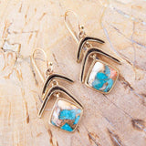 Arrows Blue Turquoise and Spiny Oyster Matrix Golden Drop Earrings - Barse Jewelry - Flyclothing LLC