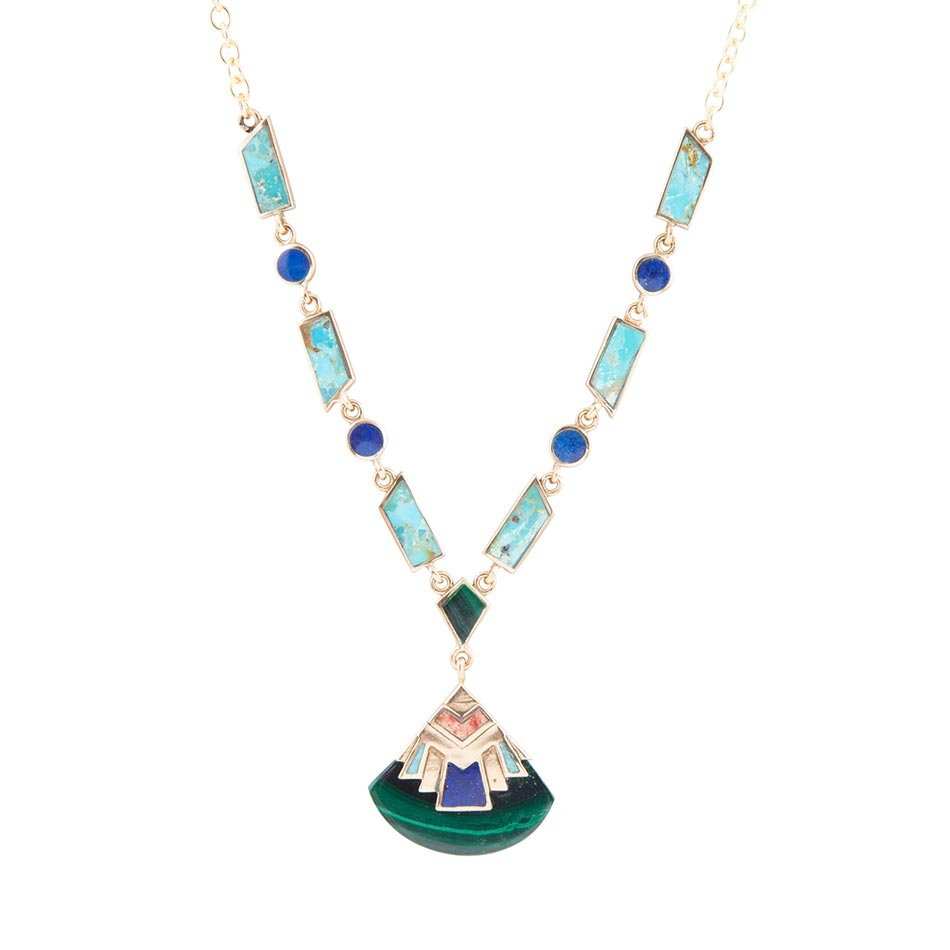 Art Deco Colorful Inlay Golden Necklace - Barse Jewelry - Flyclothing LLC