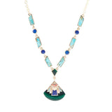 Art Deco Colorful Inlay Golden Necklace - Barse Jewelry - Flyclothing LLC