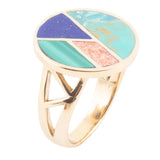 Art Deco Colorful Inlay Golden Ring - Barse Jewelry - Flyclothing LLC