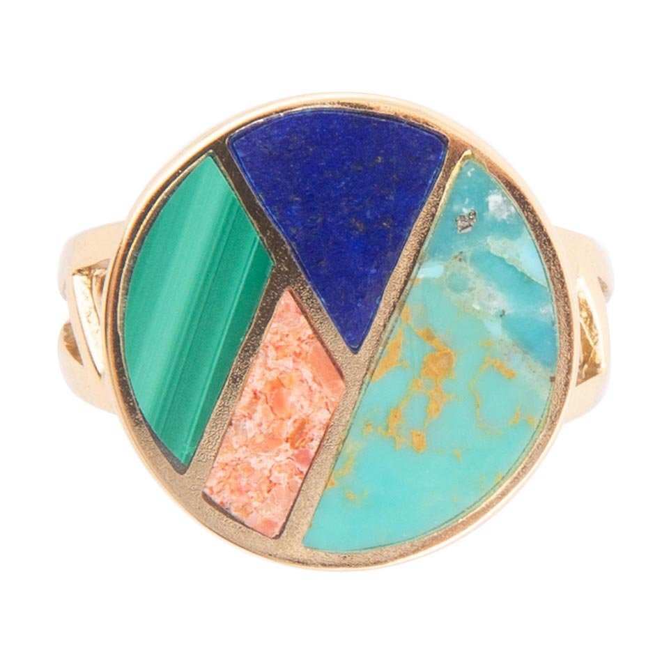 Art Deco Colorful Inlay Golden Ring - Barse Jewelry - Flyclothing LLC