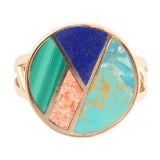 Art Deco Colorful Inlay Golden Ring - Barse Jewelry - Flyclothing LLC