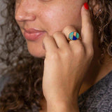 Art Deco Colorful Inlay Golden Ring - Barse Jewelry - Flyclothing LLC