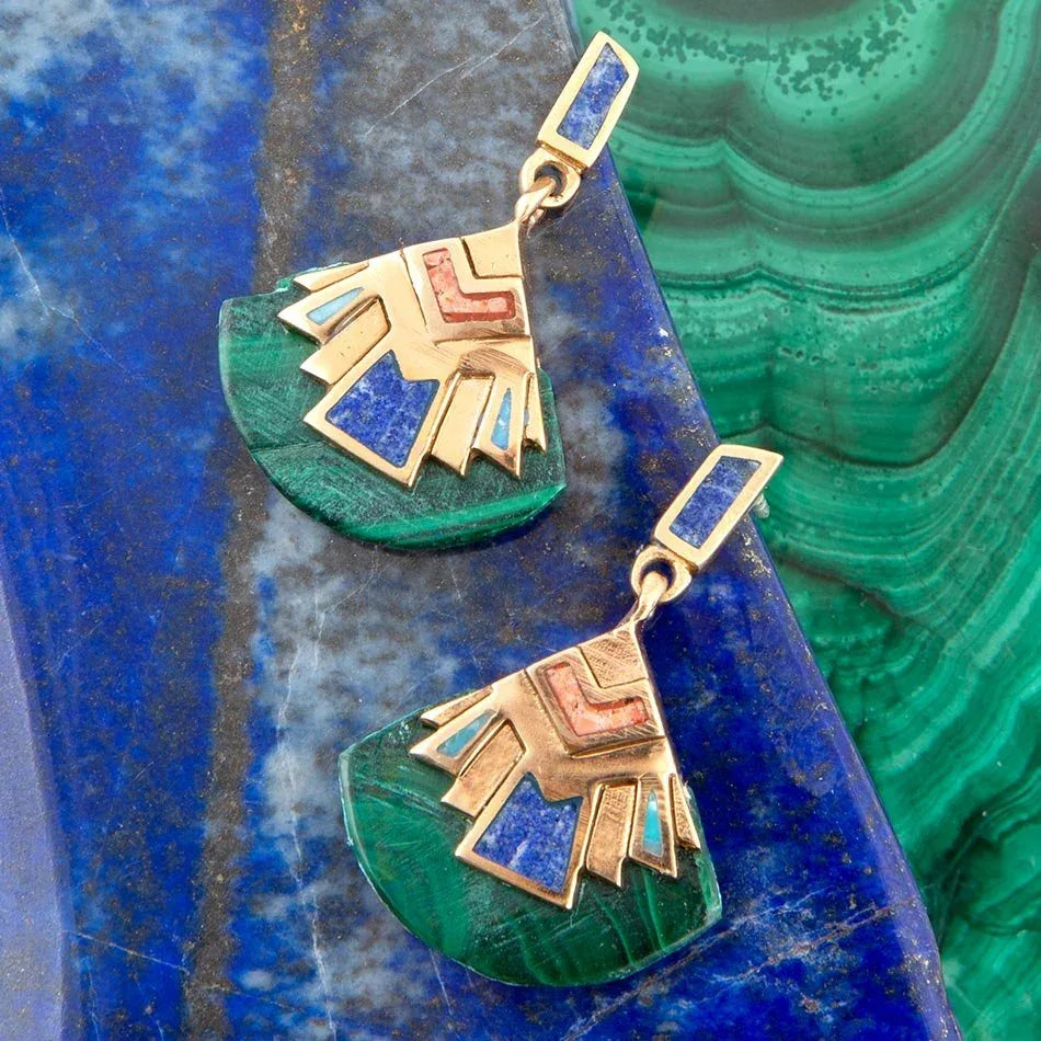 Art Deco Multi Colored Golden Earrings - Barse Jewelry - Flyclothing LLC