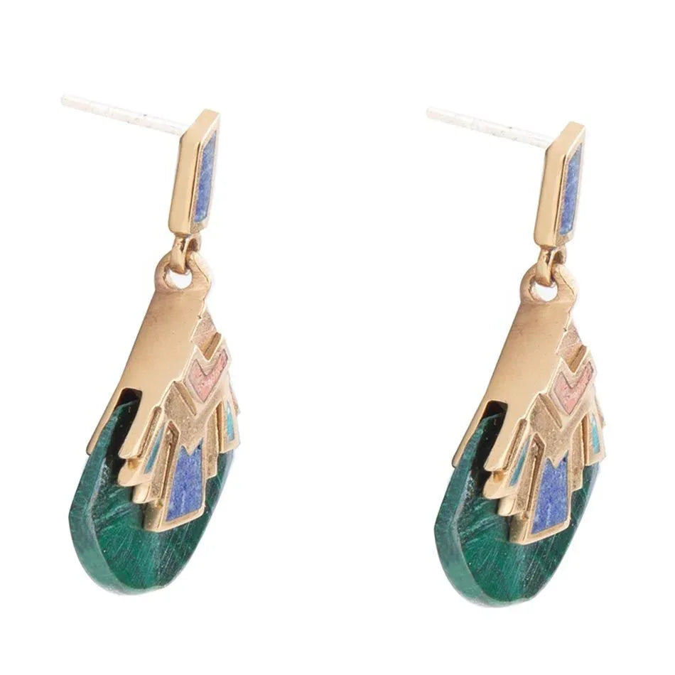 Art Deco Multi Colored Golden Earrings - Barse Jewelry - Flyclothing LLC