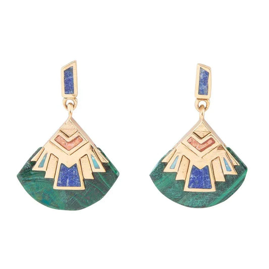 Art Deco Multi Colored Golden Earrings - Barse Jewelry - Flyclothing LLC