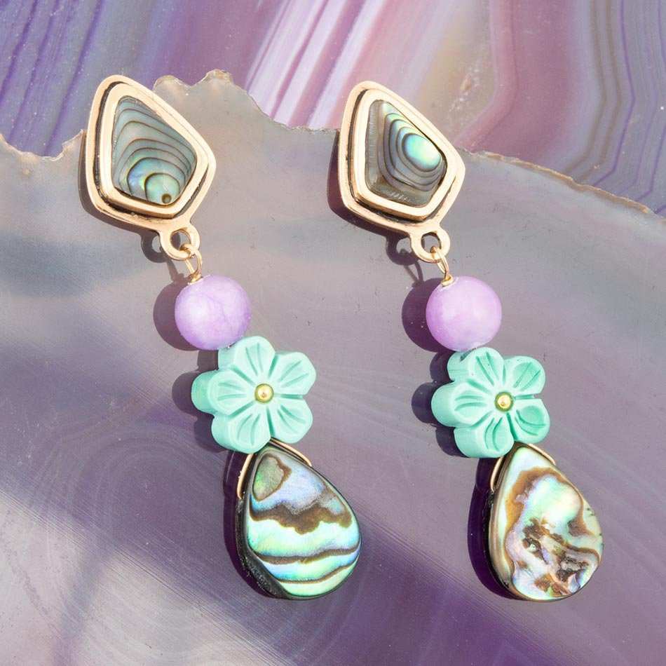 Aruba Blue Abalone Post Golden Drop Earrings - Barse Jewelry - Flyclothing LLC