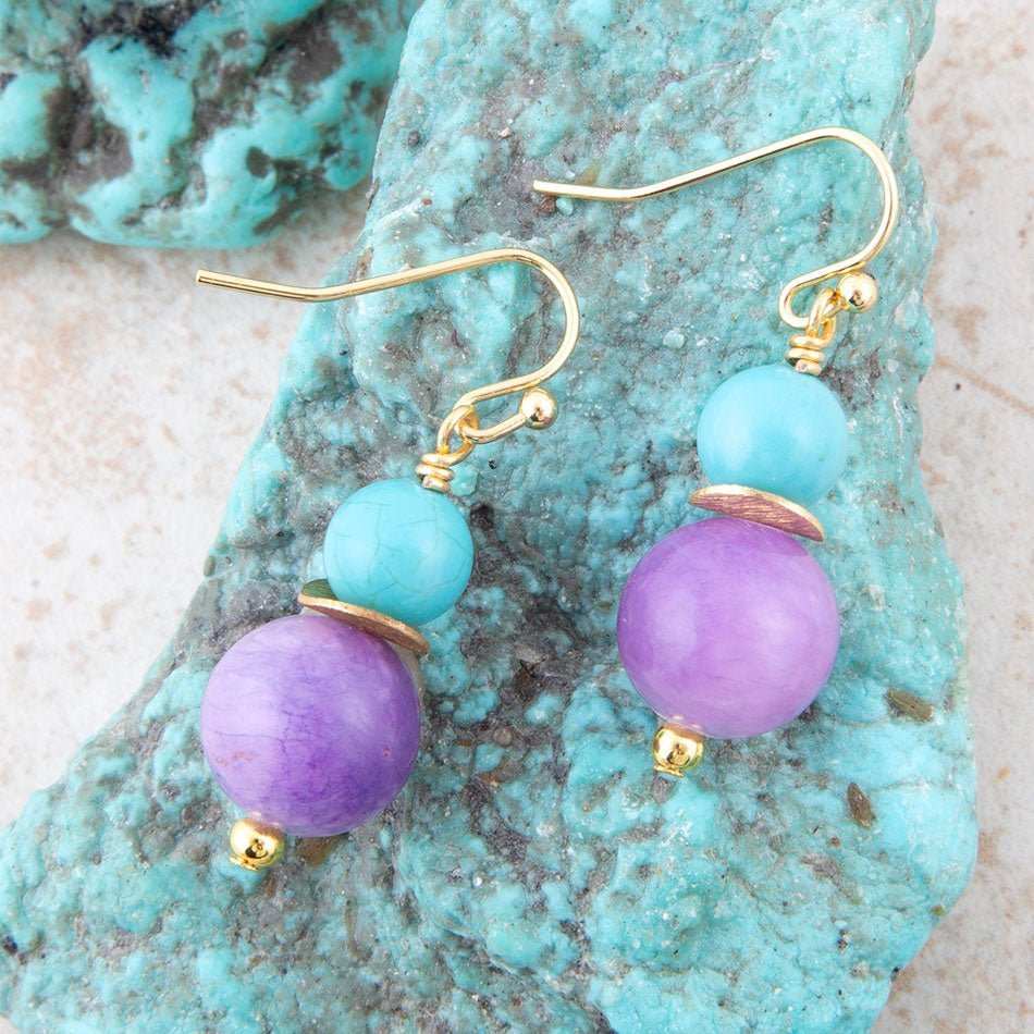 Aruba Purple Jade Golden Drop Earrings - Barse Jewelry - Flyclothing LLC
