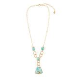 Athena Blue Turquoise Golden Y Neck Necklace - Barse Jewelry - Flyclothing LLC