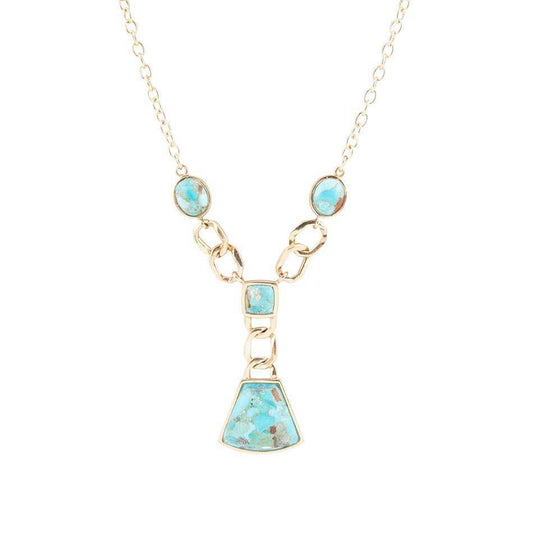 Athena Blue Turquoise Golden Y Neck Necklace - Barse Jewelry - Flyclothing LLC