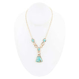 Athena Blue Turquoise Golden Y Neck Necklace - Barse Jewelry - Flyclothing LLC