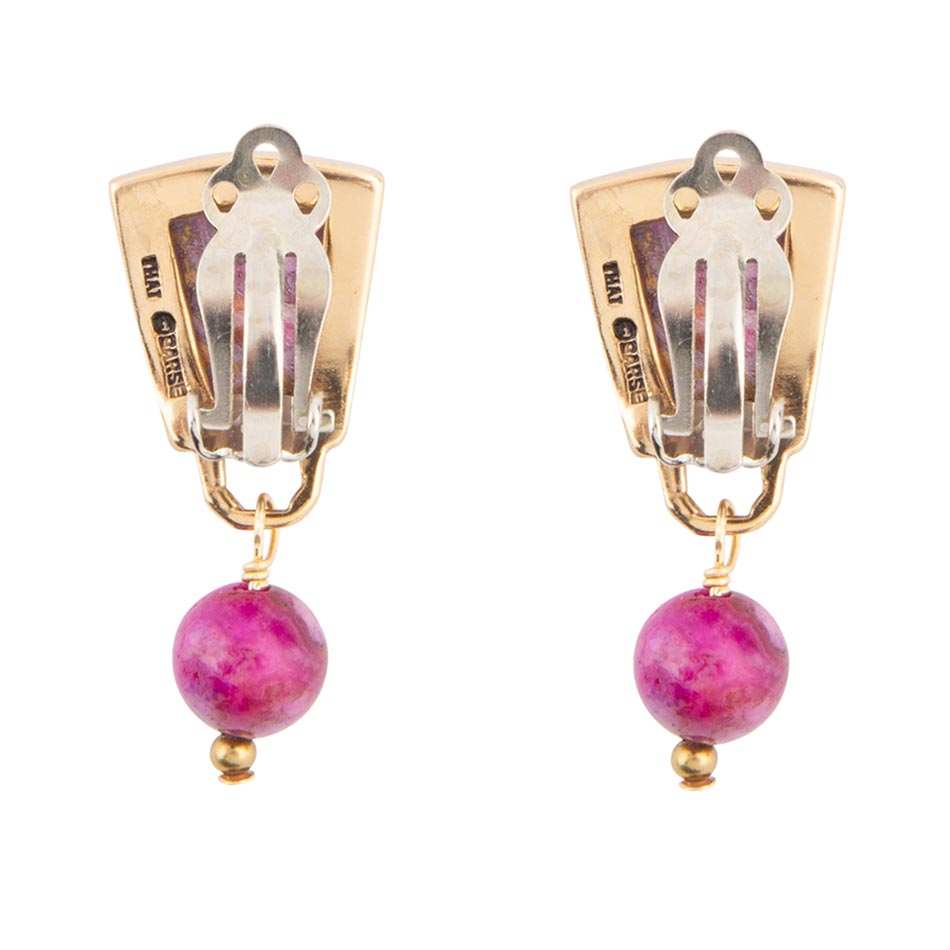 Athena Pink Spiny Oyster Matrix Golden Clip Earrings - Barse Jewelry - Flyclothing LLC