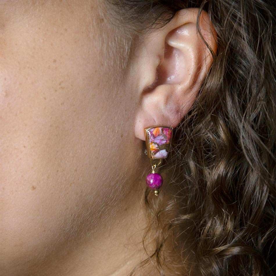 Athena Pink Spiny Oyster Matrix Golden Clip Earrings - Barse Jewelry - Flyclothing LLC