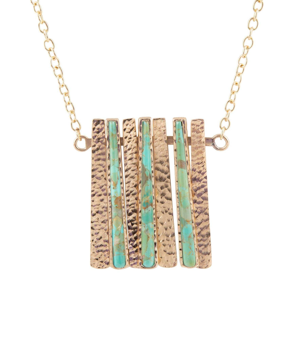 Aztec Blue Turquoise and Golden Bronze Fan Necklace - Barse Jewelry - Flyclothing LLC