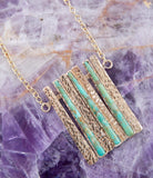 Aztec Blue Turquoise and Golden Bronze Fan Necklace - Barse Jewelry - Flyclothing LLC
