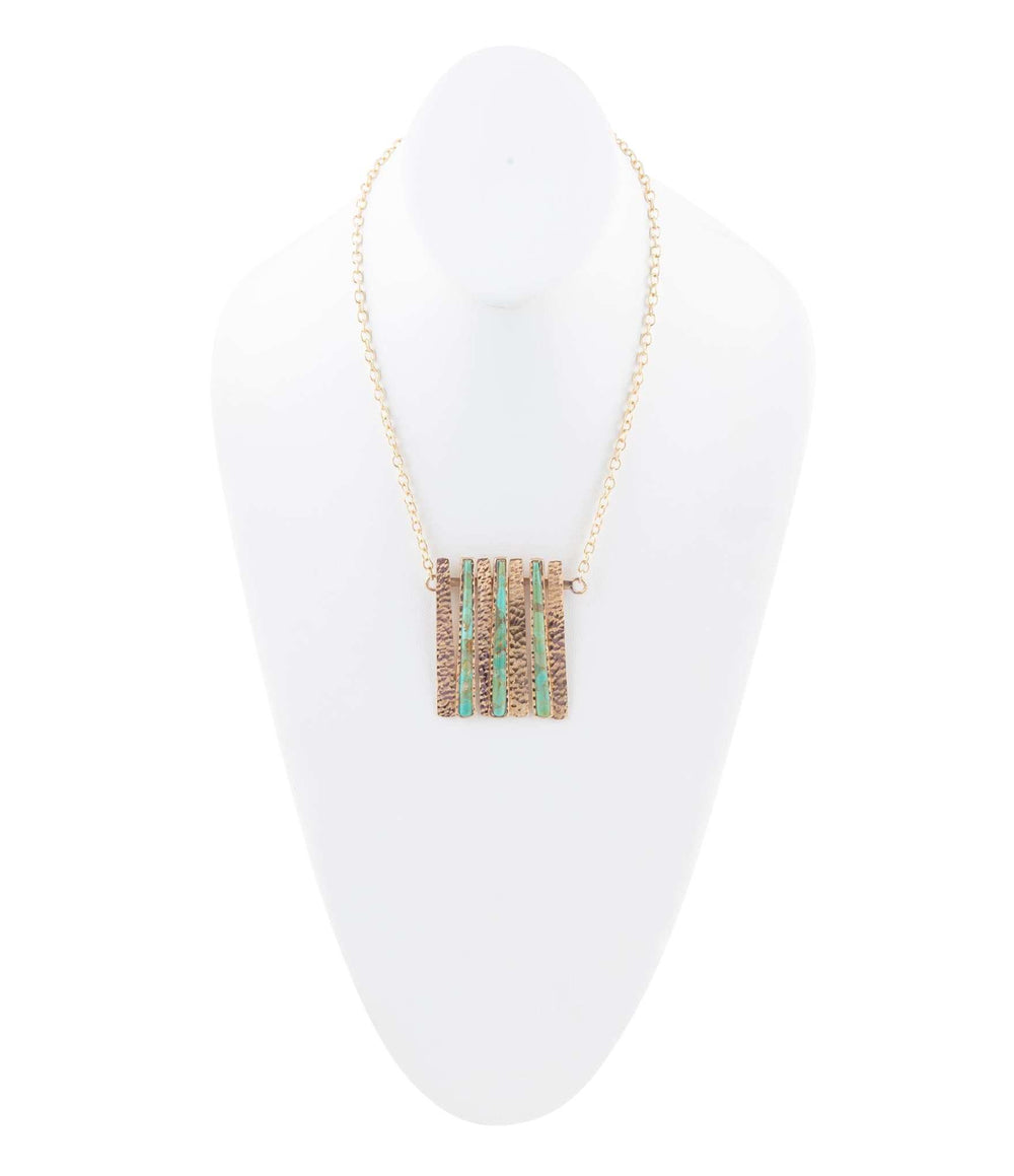 Aztec Blue Turquoise and Golden Bronze Fan Necklace - Barse Jewelry - Flyclothing LLC