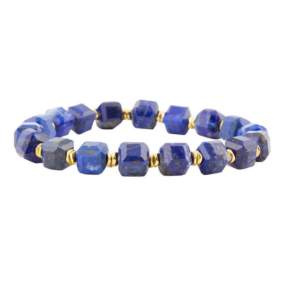 Azul Blue Cubed Lapis Golden Stretch Bracelet - Barse Jewelry - Flyclothing LLC