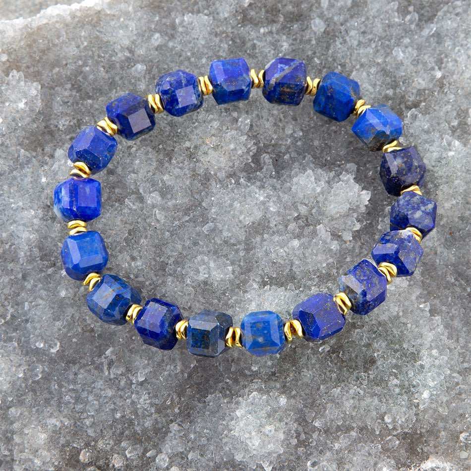 Azul Blue Cubed Lapis Golden Stretch Bracelet - Barse Jewelry - Flyclothing LLC
