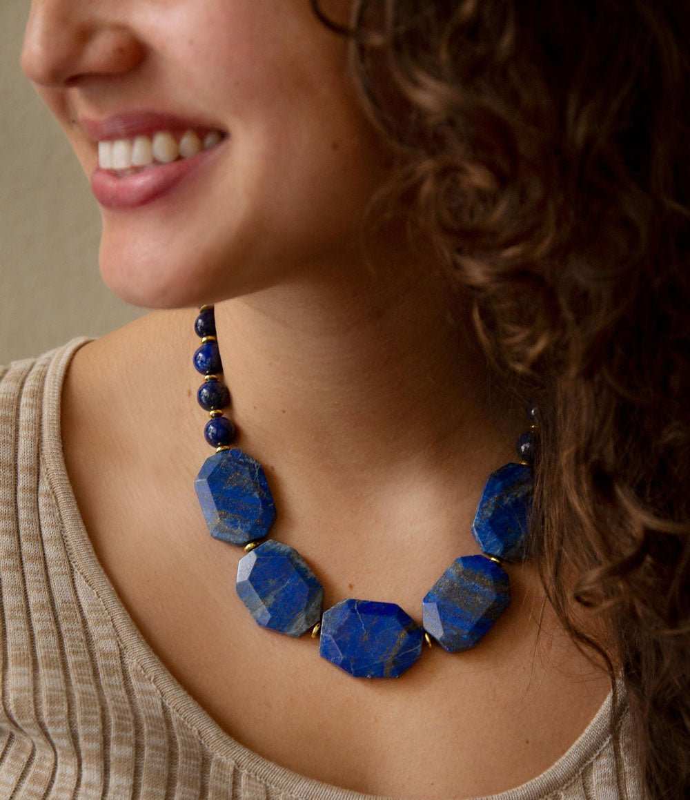 Azul Blue Lapis Golden Statement Necklace - Barse Jewelry - Flyclothing LLC