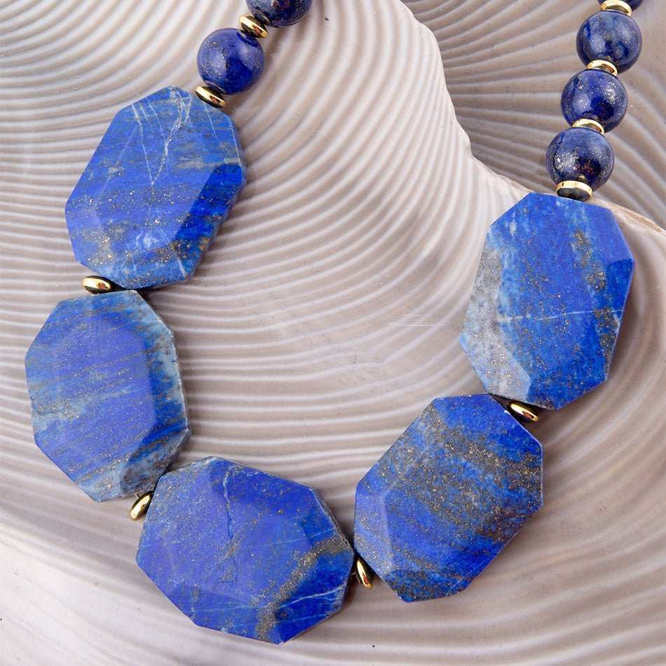 Azul Blue Lapis Golden Statement Necklace - Barse Jewelry - Flyclothing LLC