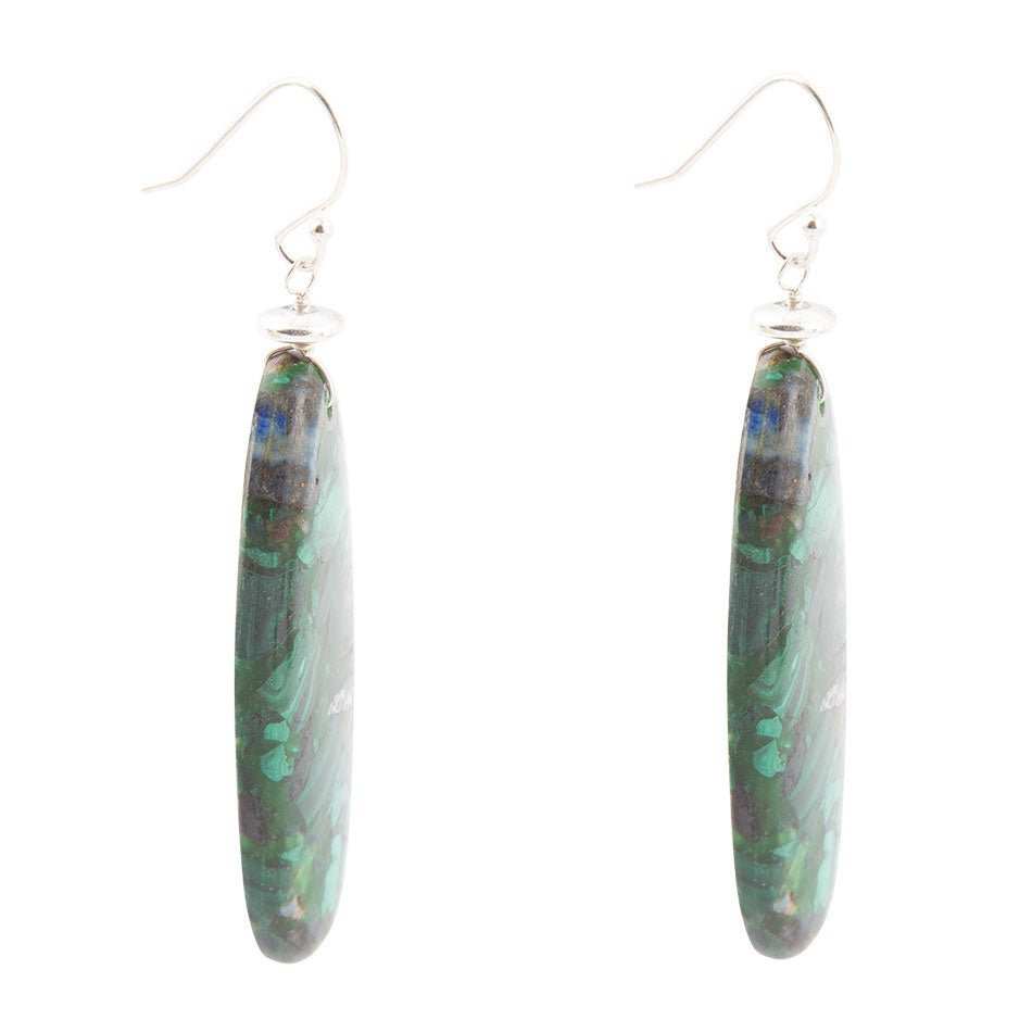 Blue Green Azurite Matrix Statement Sterling Silver Drop Earrings - Barse Jewelry - Flyclothing LLC