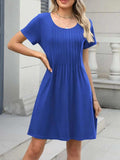 Pleated Front Round Neck Swing Dress - Trendsi - Flyclothing LLC