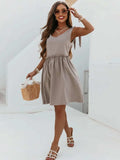V-Neck Tie Shoulder Mini Dress - Trendsi - Flyclothing LLC