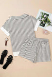 Stripe V Neck Tee and Casual Shorts Set - Trendsi - Flyclothing LLC
