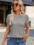 Exposed Seam Round Neck Short Sleeve Sweater - Trendsi - Flyclothing LLC