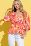 And The Why Ruffled Printed Puff Sleeve Blouse - Trendsi - Flyclothing LLC