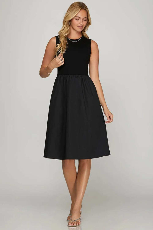 She + Sky Full Size Sleeveless Poplin Woven Midi Dress with Pockets Plus Size - Trendsi - Flyclothing LLC