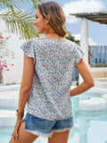 Ditsy Floral Round Neck Cap Sleeve Top - Trendsi - Flyclothing LLC