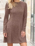 Ribbed Knit Long Sleeve A-Line Dress - Trendsi - Flyclothing LLC