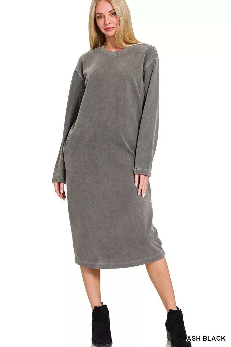 Zenana Soft Fleece Pigment Dye Sweatshirts Dress - Trendsi - Flyclothing LLC