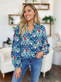 Double Take Full Size Printed Balloon Sleeve Blouse - Trendsi - Flyclothing LLC