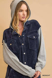 Umgee Contrast Hooded Chenille Jacket - Trendsi - Flyclothing LLC