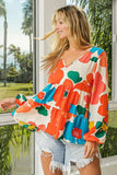 BiBi Floral Woven Tiered V Neck Top - Trendsi - Flyclothing LLC