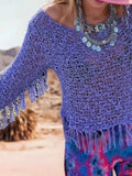 Tassel Boat Neck Knit Cover Up - Trendsi - Flyclothing LLC