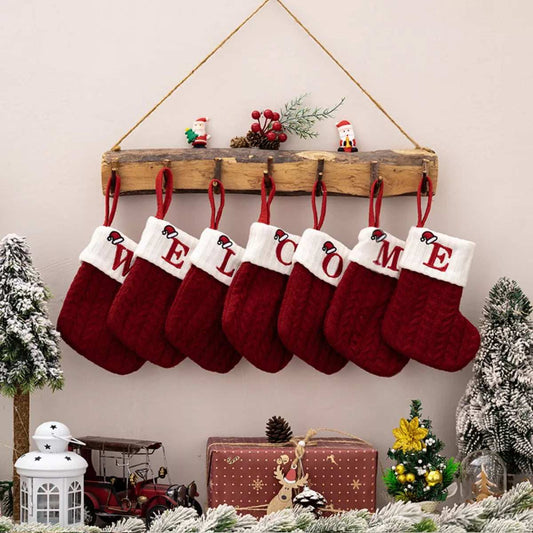 Cable-Knit Contrast Christmas Stockings - Trendsi - Flyclothing LLC