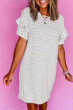 Stripe Round Neck Short Sleeve Mini Dress - Trendsi - Flyclothing LLC