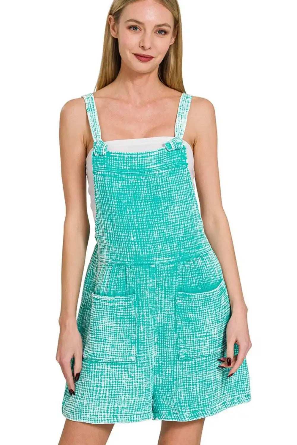 Zenana Woven Double Gauze Acid Washed Romper - Trendsi - Flyclothing LLC
