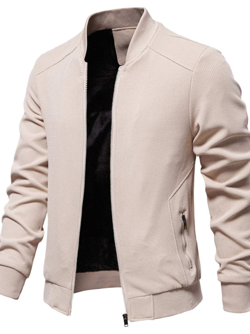 Men's Waffle Knit Baseball Collar Zip Up Jacket - Trendsi - Flyclothing LLC