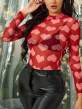 Heart Mock Neck Long Sleeve Sheer Top - Trendsi - Flyclothing LLC