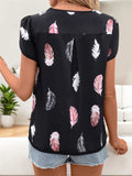 Printed V-Neck Short Sleeve Blouse - Trendsi - Flyclothing LLC