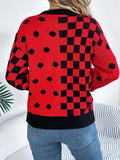 Plaid Round Neck Long Sleeve Sweater - Trendsi - Flyclothing LLC