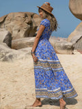 Printed V-Neck Cap Sleeve Midi Dress - Trendsi - Flyclothing LLC