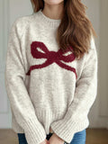Bow Round Neck Long Sleeve Sweater - Trendsi - Flyclothing LLC