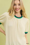 Umgee Puff Sleeve Knit Top with Contrast Rib Trim - Trendsi - Flyclothing LLC