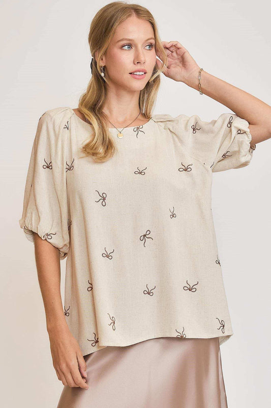 Umgee Full Size Linen Blend Ribbon Embroidered Top Plus Size - Trendsi - Flyclothing LLC